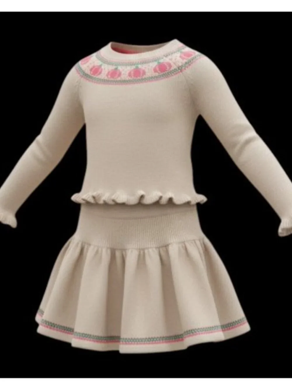 CYNTHIA ROWLEY Tan Fall Themed Knit Skirt Set Girls Size 5-6